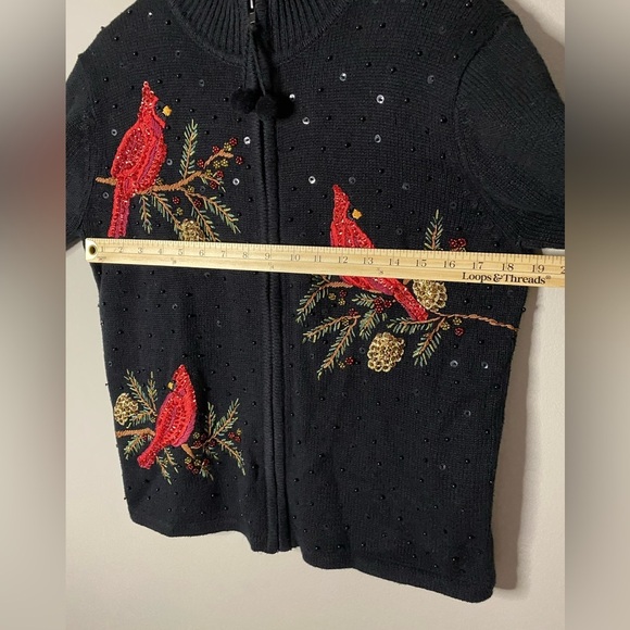 Vintage Christmas cardigan sweater beading cardinal Heirloom Collectibles small - Picture 10 of 15